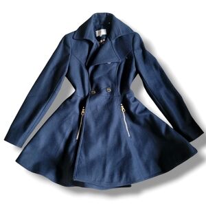 Laundry by Shelli‎ Segal Wool Blend Double Breasted Fit & Flare Coat XS Blue